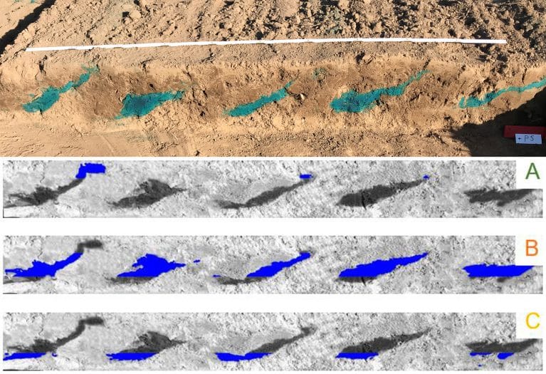 Figuur 1: Bodemvisualisatie van ploegen. Horizon A (0-10cm), horizon B (11-20cm) en horizon C (21-30cm). Bron: HS Osnabrück